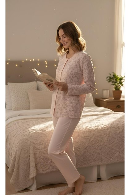 %100 Pamuk Uzun Kol Düğmeli Pijama Takımı