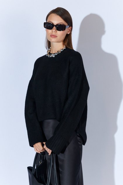 Bisiklet Yaka Oversize Kadın Kazak - Siyah | MKW535344-01