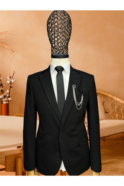 Siyah Dar Kesim Slim Fit Ceket