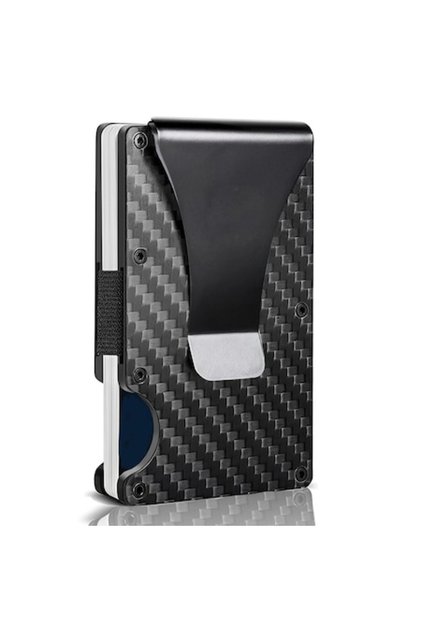 Portofel subțire pentru bărbați, SA&SO General Store®, portcard și clips pentru bani, fibră de carbon, negru