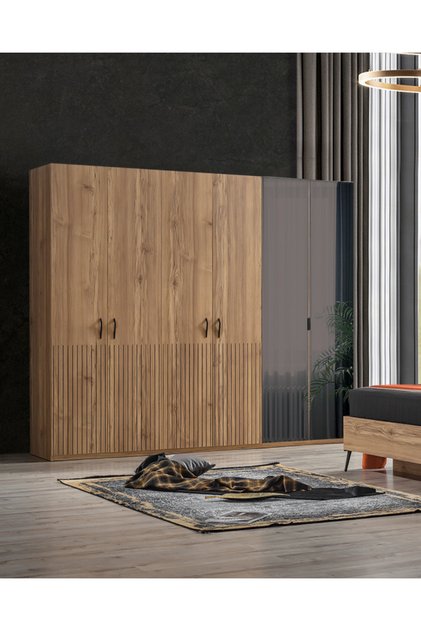 İzgi 6 Kapaklı (Ahşap ve Cam) Gardırop (Dolap)