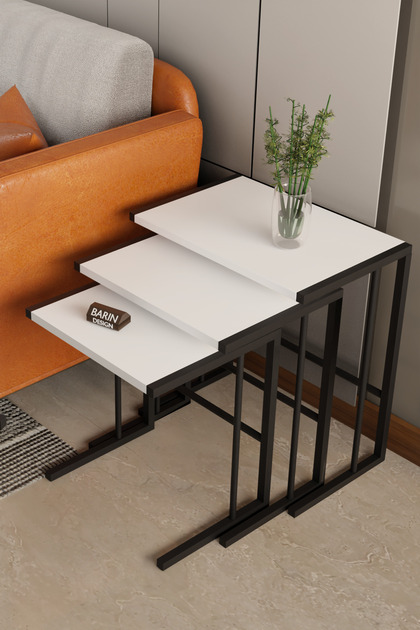C Zigon Sehpa – 3'lü Modern Metal Yan Sehpa, Laptop Masası ve Koltuk Yanı Kahve Sehpası