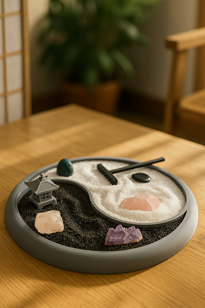 Özel Tasarım Zen Bahçe Kit - Minyatür Japon Meditasyon Doğal Taş