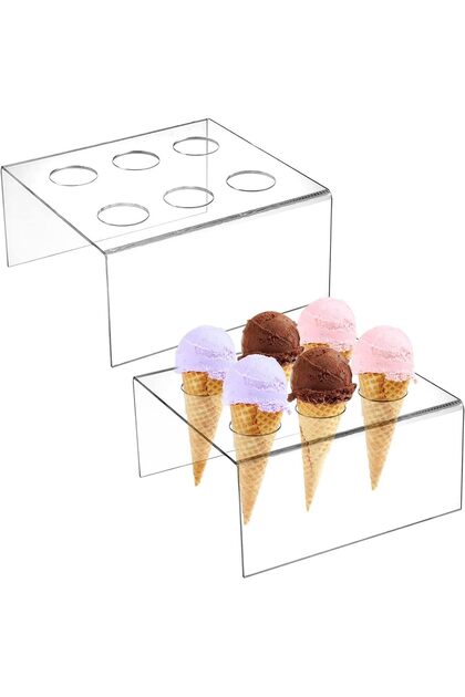 Acrylic Transparent Ice Cream Holder with 6 Holes by - Circular Candy Stand for Parties, Weddi