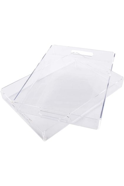 Set of 2 Clear Acrylic Serving Trays with Handles 38.6x27.9x5.1 cm Rectangular
