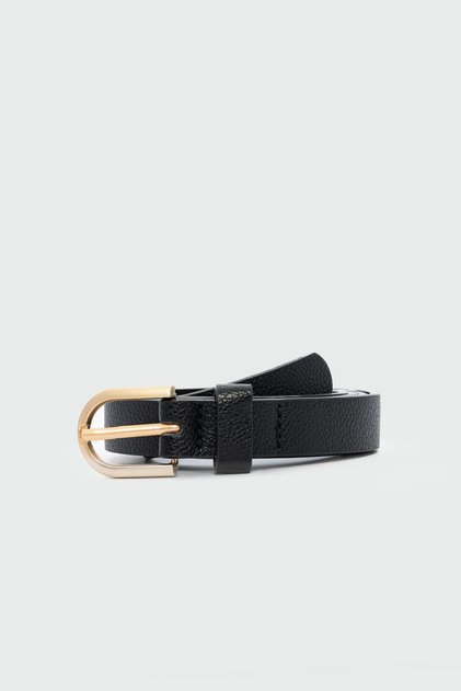 Oval Buckle Thin Faux Leather Belt Black