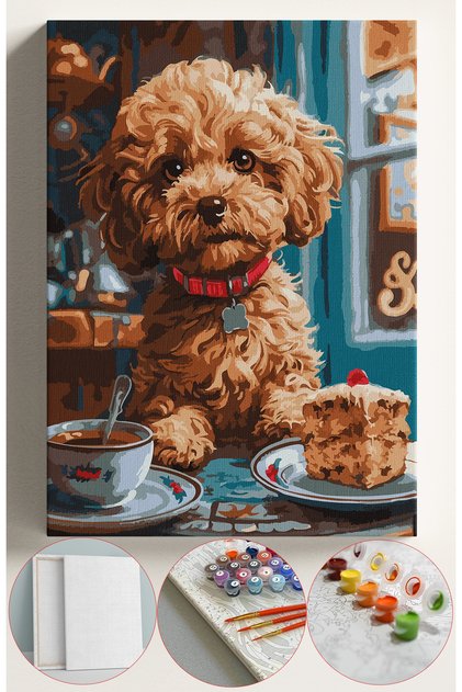 Sayılarla Boyama Seti Numaralı Tuval Fırça Boya 40x50 Cm - SÜS KÖPEĞİ PASTA 2