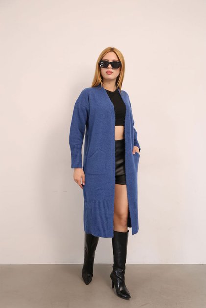 Women's Indigo Casual Soft Textured Knitwear Cardigan