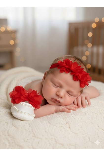 Baby Girl Pearl Flower Booties Bandana Set Baby Gift (10 cm)