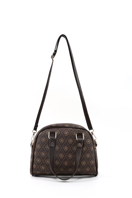 Monogram Printed Brown Shk205 Faux Leather Zippered Single Compartment Adjustable Strap Hand, Arm and Shoulder Bag