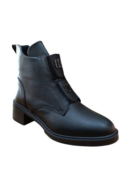 11032-1 Women's Genuine Leather Buckle and Rubber Detailed Zippered Boots