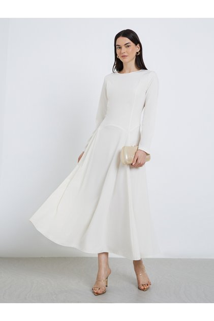 Solid Round Neck A-Line Maxi Dress
