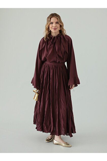 MRS. POLEEN Skirt Blouse Two Piece Set - Burgundy - Mrs Poleen- Trendyol