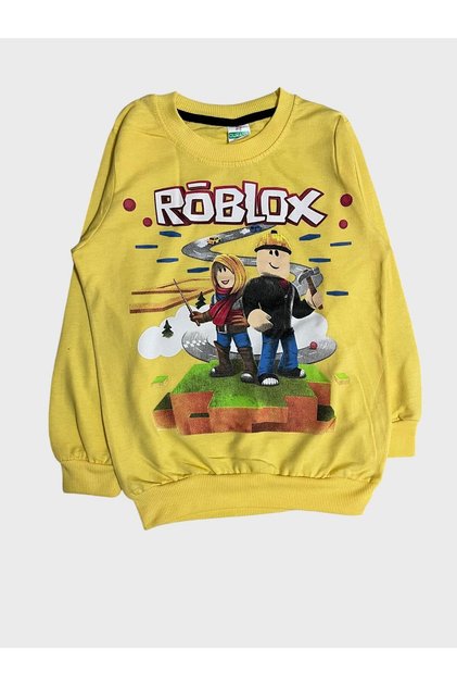 Boy's Cotton Fabric Yellow Color Roblox Patterned Long Sleeve Winter Tracksuit Set