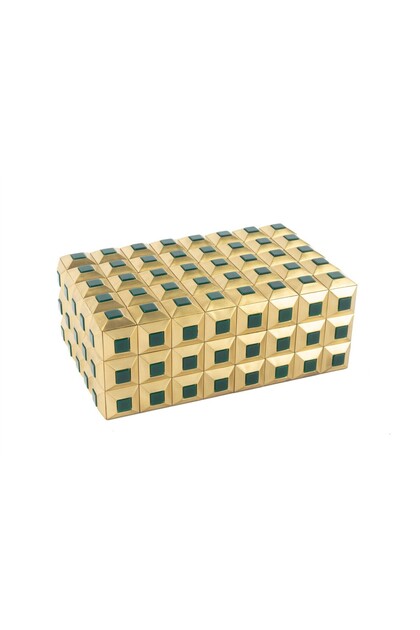Antik Gold Yeşil Taşlı Kutu 22x14x8cm