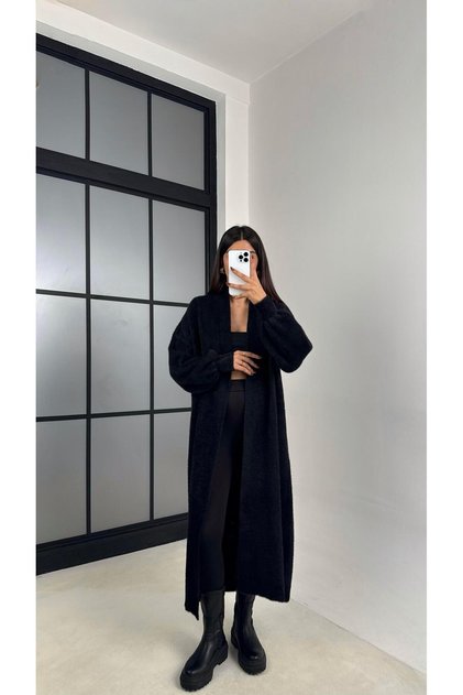 Black Long Oversize Knitwear Cardigan Gaus-00157