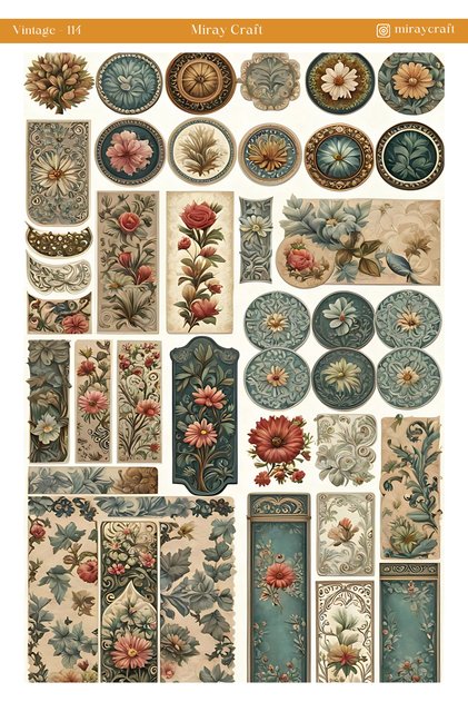 1 Adet Vintage Temalı Sticker (12x17 cm) Bullet Journal, Scrapbook, Ajanda ve Planlayıcı İçin