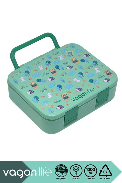 Bento 1000ml Lunchbox Yeni Koleksiyon Tek Katlı 3 Bölmeli ABS Plastik Çocuk Sefer Tası Yemek Kutusu