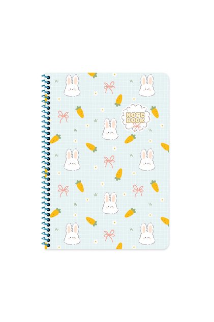 A4 Spiral Cardboard Cover Lined Kawaii Notebook - Rabbit