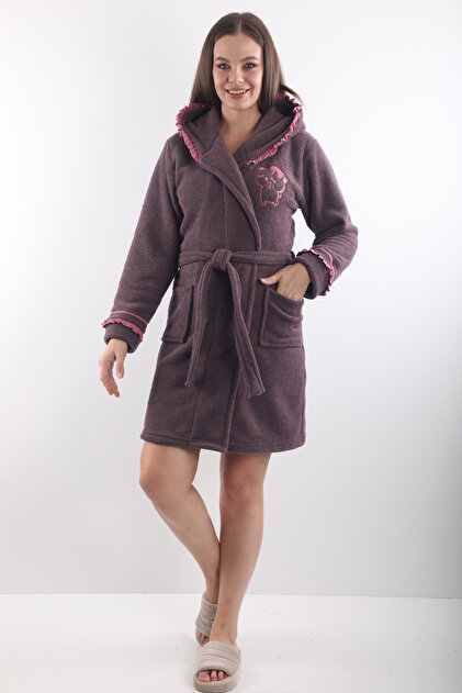 Wild Love 100% Bamboo Women's Hooded Embroidered Dressing Gown / Bathrobe-  Trendyol