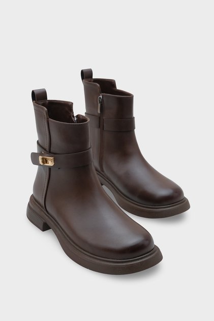 Women's Buckle Side Zipper Casual Boots Moley Brown
