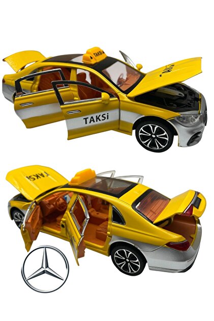 Oyuncak Mercedes Taksi Sesli Işıklı Metal Araba Mercedes Oyuncak Taksi Tüm Kapılar Açılır 1:24