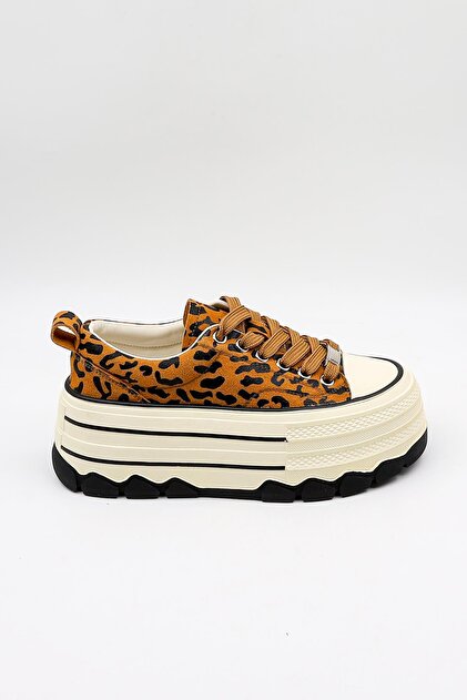 KristeBell İthal Özel Seri Kadın Dolgu Taban Sneaker Ayakkabı KB1015 - Leopar - 36