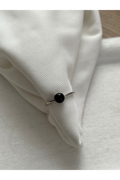 Black Onyx Stone Steel Ring Handmade