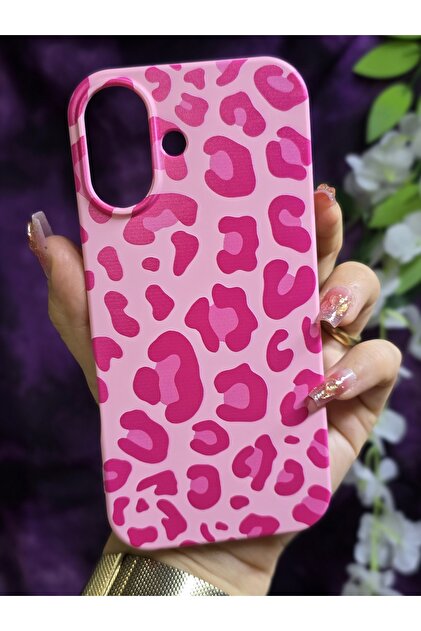 iPhone 17 Uyumlu İçi Kadife Pembe Leopar Telefon Kılıfı