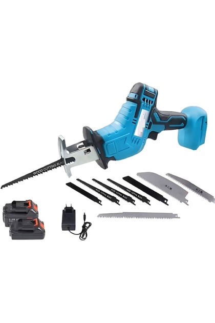 Fierăstrău Tip Sabie cu 2 Acumulatori 48V 5000 mAh, 4 Pânze, Mandrină Autoblocantă, Valiză Inclusă
