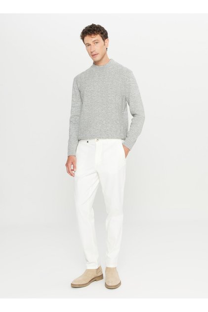 Normal Waist Normal Leg Slim Fit Ecru Men's Trousers Ace001261371_Ekr