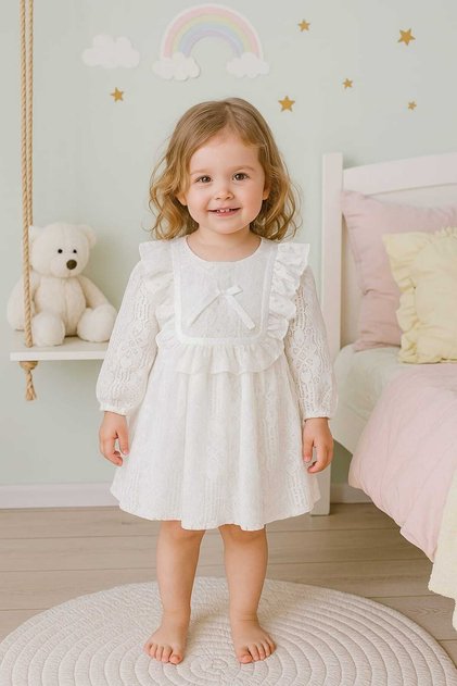 Girl, White Lace Dress, Concept Birthday, Wedding, Holiday, Party Dress