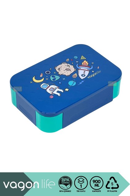 Bento 900ml Lunchbox Yeni Koleksiyon Tek Katlı 2 Bölmeli PP Plastik Çocuk Sefer Tası Yemek Kutusu