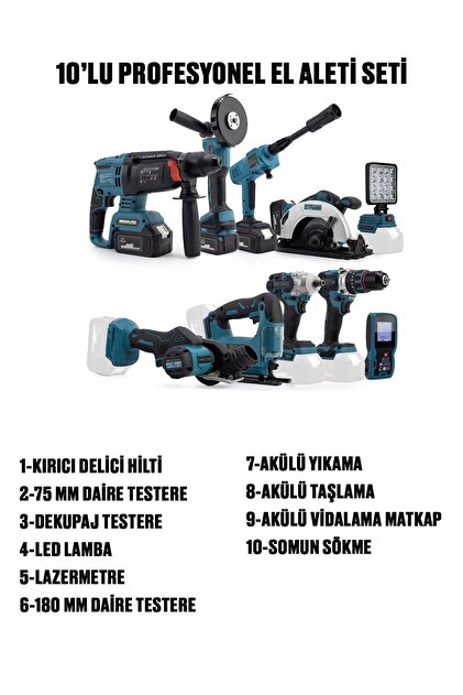 Germany Style DawreekTech 10'lu Şarjlı Pro Set Kırıcı-Taşlama