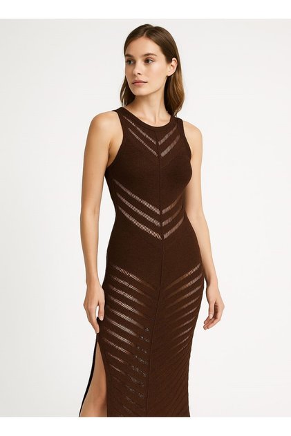 Women's Knitwear Dress Transparent Detailed Strap Knitwear Dress