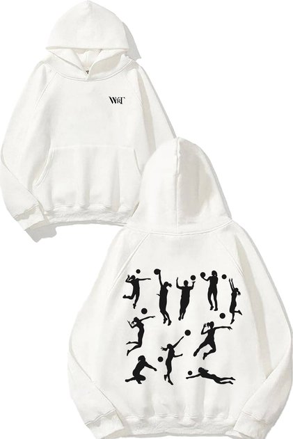 Volleyball 9 Design Back Printed White Hooded Sweatshirt