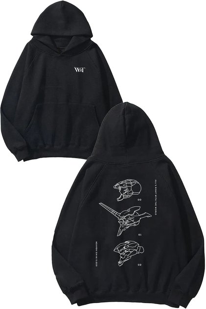 Neon Genesis Evangelion 10 Design Back Printed Black Hooded Sweatshirt