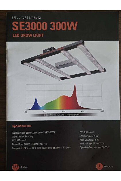 Spider Farmer SE3000 LED Bitki Yetiştirme Lambası 300W - Fiyatı