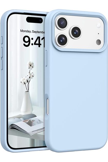 iPhone 17 PRO/18 PRO Kılıf İçi Kadife Ekran ve Kamera Yükseltili Lansman Silikon Kapak Buz Mavi
