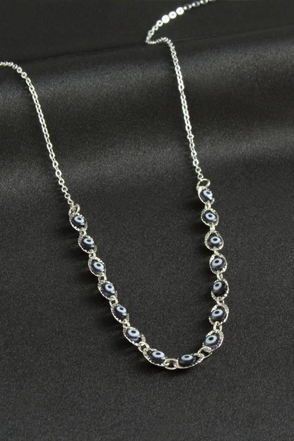 Nazarlı Enamel Necklace with Zircon Stones, Stylish Design