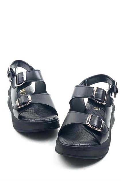 Women's Black Comfort Orthopedic Sole Buckle Sandals