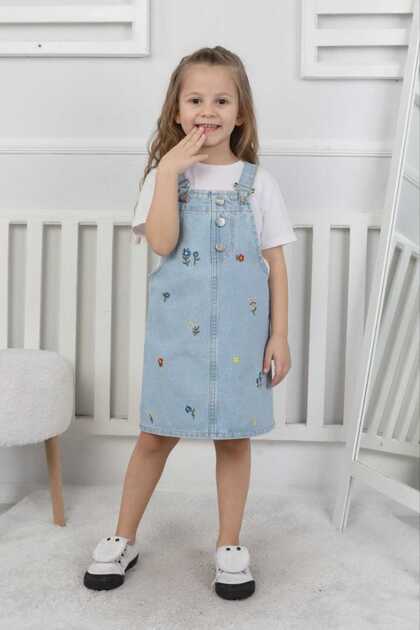 Floral Embroidered Children's Denim Gilet Dress