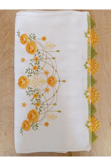 Needlework Embroidered White Color Towel
