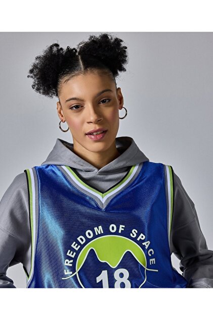Freedom of Space 18 Jersey Hooded Sweatshirt Grey-Blue - Fiyatı