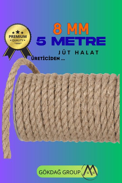 8 MM 5 Metre Jüt Halat Dekoratif Hasır İp Urgan Süs