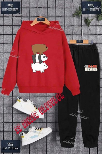 Children's Unisex "Pandas 3-Piece Back to Back" Special Printed Hooded Tracksuit Set
