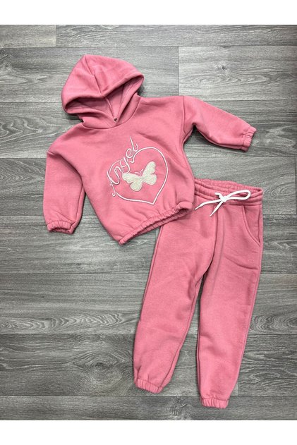 Girls' Winter Embroidered Double-Layered Cotton Hoodie with Three Threads, Pockets, Elastic Waistband and Cuffs, Embroidered Two-Piece Set