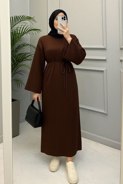 Knitwear Loose Dress Women's Muslim Dress Lace-Up Dress Height 140cm Dress