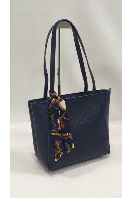 Navy Blue Color Large Size Women's Shoulder Bag with Scarf Detail