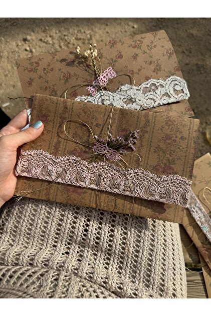 El Yapımı Dantel Detaylı Vintage Zarf(1 adet]